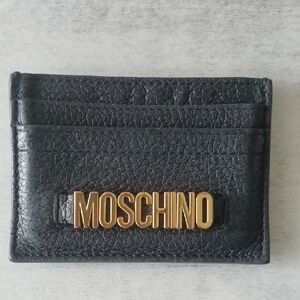 MOSCHINO Logo Leather Card Case Holder Wallet Black Italy 4"W x 3"H Pre owned